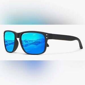 Men's Black Frame Sunglasses with Blue Mirrored Lenses